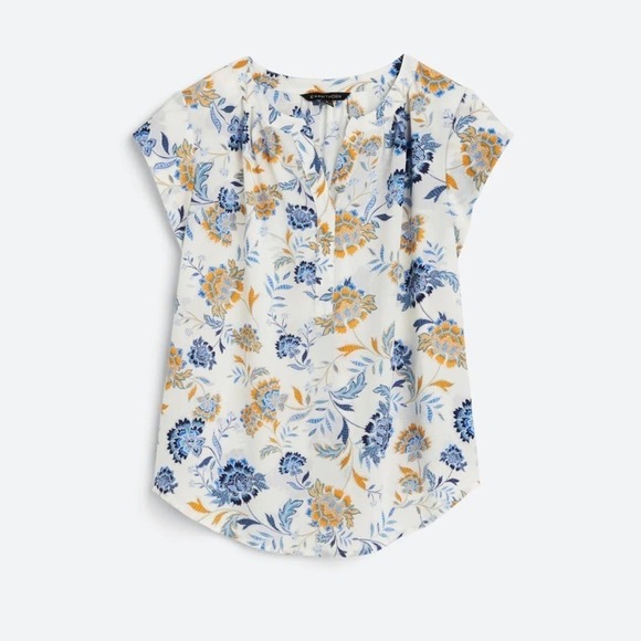 41 Hawthorn Morey Split Neck Short Sleeve Blouse in Off-white Blue Floral XS - Picture 10 of 10